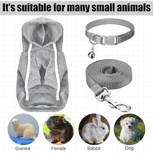 Foaincore 6 Pcs Ferret Clothes Accessories Include Ferret Leash and Harness Set Safe Pet Collar with Bell Small Soft Pet Sweater for Guinea Pig Hamster Chinchilla Teacup Chihuahua Grey and Red thumbnail 5