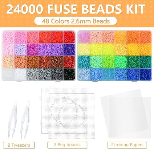 LIHAO 2.6mm Mini Fuse Beads Kit for Crafts, 24000 pcs 48 Colors Fuse Beading Kit Multicolored Iron, Great Supplies for Fuse Beads Artist thumbnail 6