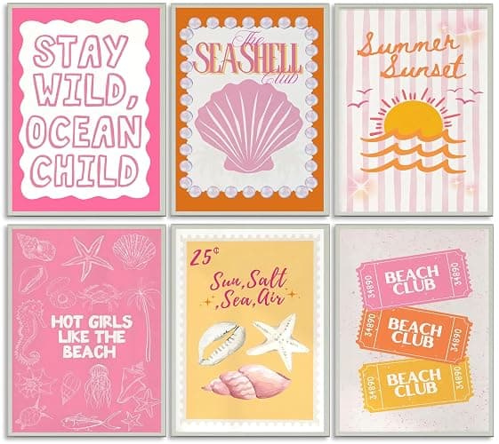 XXOUYLQ Pink Coastal Preppy Canvas Wall Art Coastal Granddaughter Print Aesthetic Room Painting Shells Oyster Posters Summer Beach Pictures Beach Club Wall Decor for Girls Room Dorm Home Unframed - Image 1