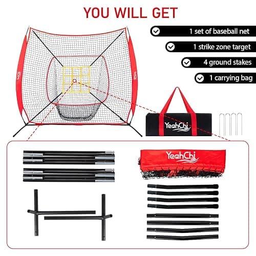 YeahChi 7×7FT Baseball net, Pitching net with Strike Zone Target, Baseball&Softball Practice net with Sturdy Bow Frame and Stable Base,Portable Practice net for All Ages and All Skilled Levels thumbnail 3
