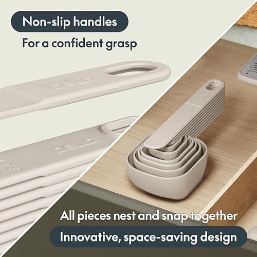 bella 9 Pc Nested Measuring Cup & Spoon Set, BPA & BPS-free nylon, Oatmilk thumbnail 4