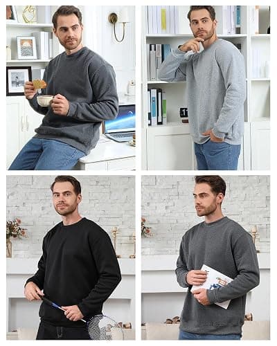 Taiyin 3 Pack Men's Lightweight Fleece Crewneck Sweatshirt Long Sleeve Sweatshirt for Men thumbnail 5