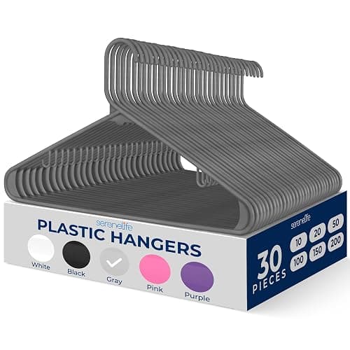 SereneLife 30 Pack Plastic Hangers, Non-Slip, Space-Saving Closet Organizers, Durable and Strong for Shirts, Sweaters, Hoodies, Kids Clothes & Dresses, Ultra-Thin, Lightweight - Image 1