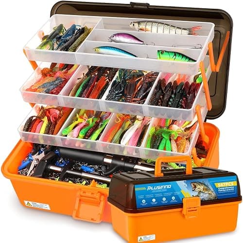 PLUSINNO Large 4-Layer Tackle Box with Tackle Included, 547Pcs Fishing Lures Kit - Pliers, Crankbait, Hooks, Weights & Accessories - Freshwater Bass Fishing Bait Lure Gear and Equipment, Gift for Men - Image 1