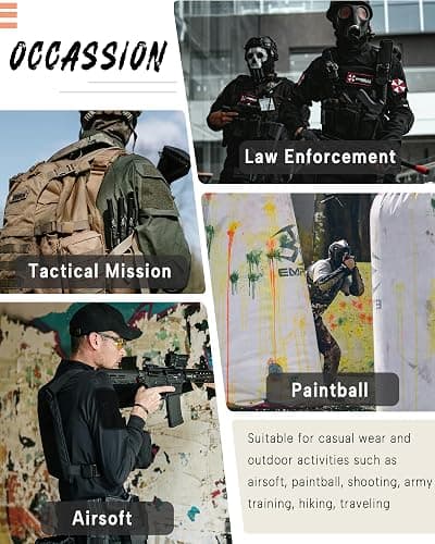 Men's Tactical Combat Shirt, Lightweight Long Sleeve Military BDU Shirts Paintball Airsoft Top with Zipper thumbnail 7