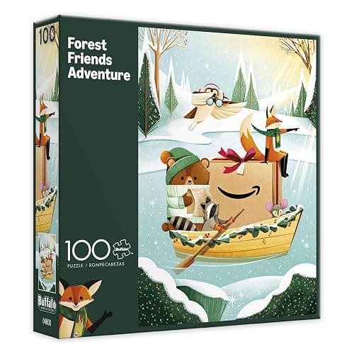 Amazon Holiday Puzzle - 100 Piece Jigsaw Puzzle from Buffalo Games - Forest Friends Adventure - Family Game Night Puzzle Fun - Finished Size is 15 x 11 - Image 1