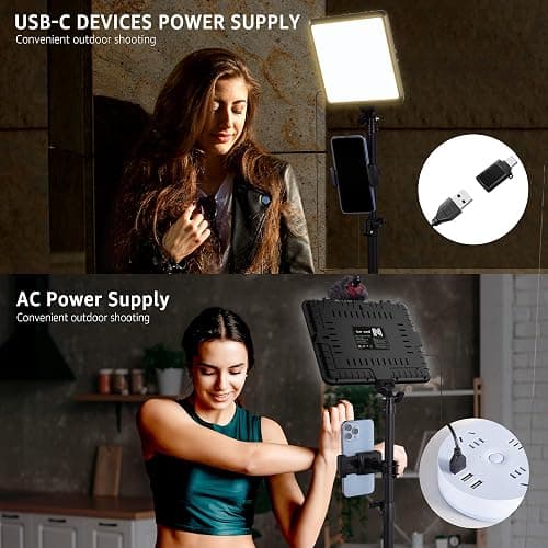 NiceVeedi 1-Pack Photography Lighting Kit, 2800-6500K Bi-Color LED Video Light Kit, Dimmable Studio Light with Tripod Stand & Phone Holder, Light for Video Recording, Game Streaming, YouTube thumbnail 6
