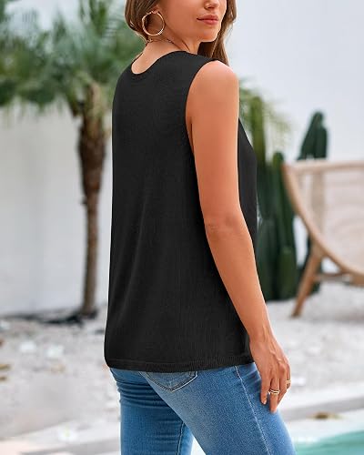 BTFBM Women's Sleeveless Sweater Vest 2025 Summer Crew Neck Ribbed Knit Lightweight Pullover Casual Loose Fit Tank Tops thumbnail 3