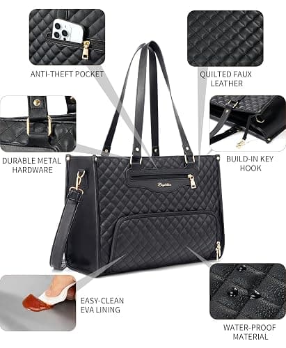 Bagstellar Lunch Tote Bag for Women, 15.6 Inch Laptop Work Bag with Insulated Lunch Box Compartment & Purse Large Capacity Quilted Computer Handbag for Office Business Work Nurse Teacher Travel Casual thumbnail 5