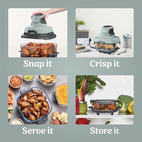 Ninja Crispi Air Fryer, Microwave, Freezer & Dishwasher Safe, Non Toxic Glass Portable Cooking System, 4 QT & 6 Cup Glass Containers with Storage Lids, Easy Meals, Air Fry, Bake, Green, FN101SG thumbnail 8