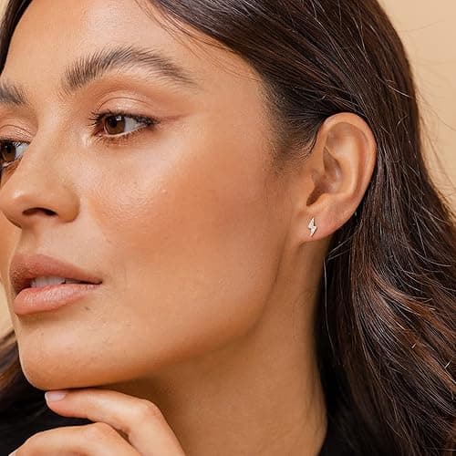 PAVOI 14K Gold Plated Sterling Silver Celestial Lightning Bolt, Moon and Star Earrings | Dainty Earrings for Women - White Gold delta thumbnail 2