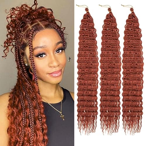 Samtress 24 Inch Ocean Wave Crochet Hair 3 Packs Long Deep Wave Crochet Hair Copper Red Curly Braiding Hair Synthetic Water Wave Bohemian Twist Crochet Braid Hair Extensions (#350) - Image 1