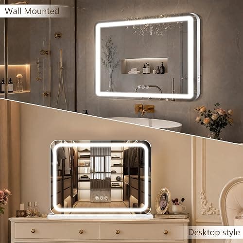 Ratsamee 23" x 18" Vanity Mirror with Lights, Led Lighted Makeup Mirror with 3 Color Dimmable Lights, Touch Control, USB Charging Port, Gifts for Women Wife Teengirls thumbnail 4