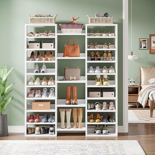 Tribesigns 14-Tier Shoe Rack, White Shoe Storage Cabinet with 22 Open Cubbies, 46 Pairs Wide Entryway Shelf for Shoes, Modern Organizer for Closet Living Room Entryway Hallway thumbnail 5