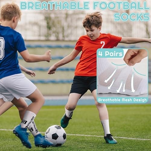 Apricitie 4 Paare Fußball Socken, 39-46 35-38 Fußballsocken Anti Rutsch Grip Sportsocken Rutschfeste Fussball Socken für Herren Damen Kinder thumbnail 6