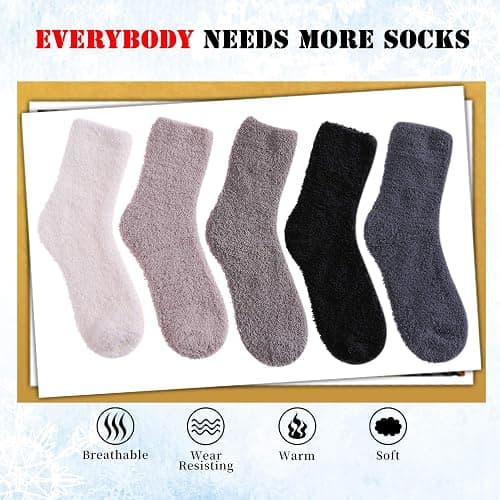 LANLEO 5/6 Pairs Womens Super Soft Fuzzy Plush Warm Winter Home Sleeping Slipper Socks thumbnail 6
