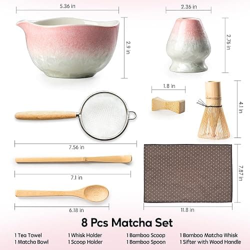 Veraelle Matcha Whisk Set, Handcrafted Crystalline Glaze Matcha Set, 8 Pcs Matcha Kit Includes Matcha Bowl, Whisk with Holder, Bamboo Scoop & Spoon, Sifter and Tea Towel, Ceremonial Matcha Tea Set thumbnail 3