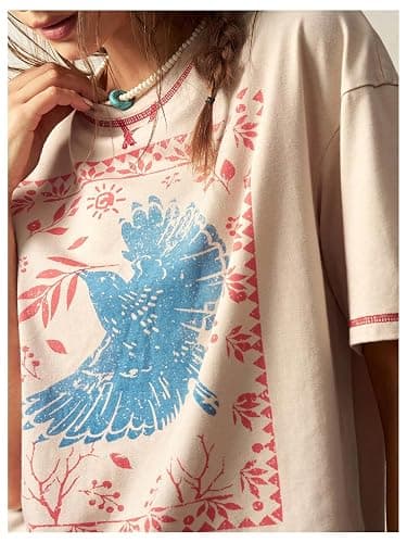 BEAUDRM Women's Graphic Boho Tshirts Vintage Hippie Short Sleeve Tee Top | Vintage 70s Outfits, Western, Animal Print, Cowgirl Tee, Boho Graphic T Shirt, Streetwear thumbnail 2