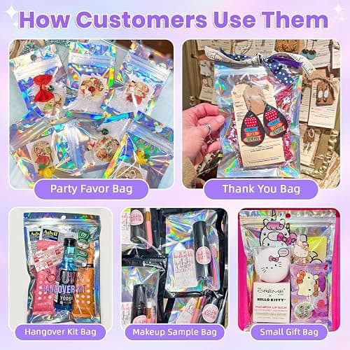 ANZNKU Holographic Bags 5x8 White Mylar Bags Resealable 50PCS, Smell Proof Packaging Bag Snack Pouches Goodie Baggies for Candy Jewelry Graduation Party Favors, Small Gift Bag for Small Business thumbnail 5
