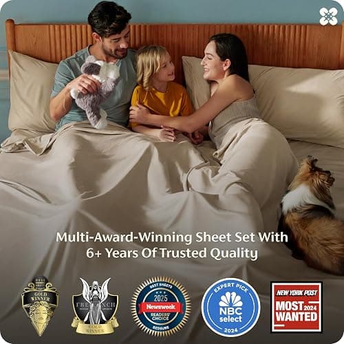 Bedsure King Size Sheet Set, Cooling Sheets, Rayon Derived from Bamboo, Deep Pocket Up to 16", PureWoven, Breathable & Soft, Bed Sheets, Hotel Luxury Silky Bedding for Hot Sleepers, Beige thumbnail 3