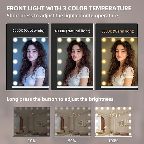 Hansong Bluetooth Vanity Mirror with Lights Hollywood Makeup Mirror with 15 LED Bulbs Lighted Vanity Mirror with Bluetooth 3 Lighting Modes White thumbnail 5