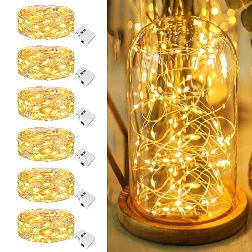 Fairdeer 6 Pack Fairy Lights Battery Operated - 7ft 20 Led Twinkle Lights 3 Modes, Bulk Mini String Lights Waterproof for Mason Jars Vases DIY Party Wedding Fathers Day Decoration -Warm White - Image 1