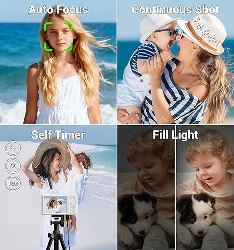 Digital Camera, FHD 4K 44MP Compact Point and Shoot Cameras with 64GB SD Card 2 Batteries, 16X Autofocus Digital Zoom Small Camera for Teens Kids Boys Girls (White) thumbnail 8