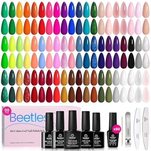 Beetles Gel Nail Polish Set - Style Manifesto 60 Colors Winter Uv Gel Polish Kit Jelly Brown Glitter Nude Pink White Red Blue Green Color Nail Polish Base &Glossy Matte Top Coat Gift for Her Women thumbnail 8
