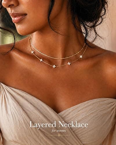 FUNEIA Dainty Silver Gold Necklaces for Women Trendy Non Tarnish 14K Gold Plated Cubic Zirconia Necklace Layered Cute Butterfly Heart Station Choker Necklace Stack for Wedding Prom Brides Jewelry thumbnail 3