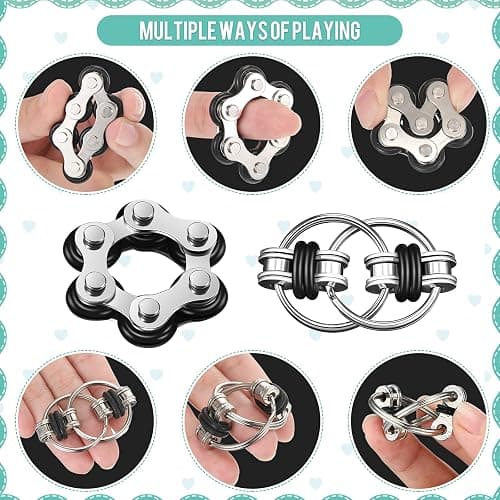 Gejoy 3 Pcs Fidget Toys Adults Set Handheld Fidgets Controller Pad Game Six Roller Chain Key Flippy Chain Autism Sensory for ADHD Add OCD Autism Anxiety Stress Relief Teen Kids(Black) thumbnail 4