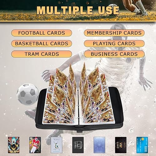 Soccer Card Binder 4 Pocket,Trading Card Binder Fits 440 Cards with 55 Removable Sleeves,Binder Collection Booklet with Zipper, PU Portable Card Holder for Soccerl Fans World Cup thumbnail 5