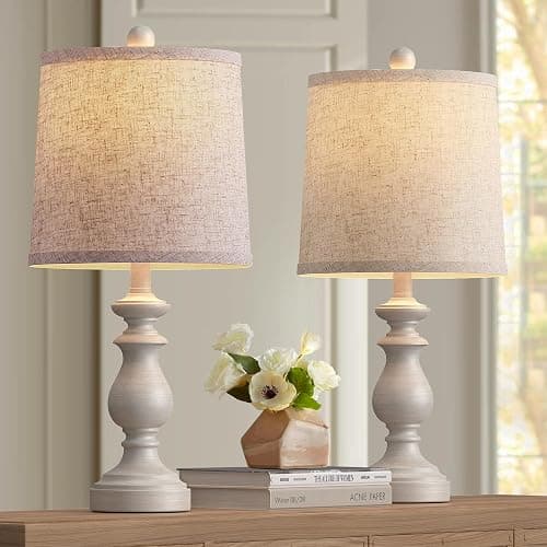PARTPHONER Traditional Table Lamp Set of 2, Rustic Farmhouse Table Lamps for Living Room Bedroom, 22" Bedside Desk Lamps Vintage Nightstand Lamps with Linen Shades, Antique Grey thumbnail 9
