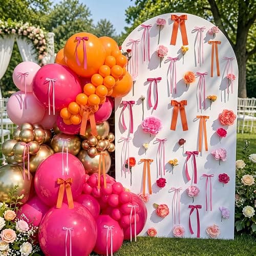 40 Pack Pink and Orange Bow Wall Decor for Sunset Party | DIY Bow Photo Backdrop, Tequila Sunrise Party Decorations for Women Girls, Bachelorette, Wedding, Birthday Decor thumbnail 3