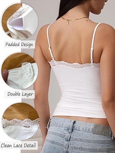 Starrylion Padded Lace Cami Top Double Lined Sexy Tank Top Spaghetti Strap Club Party Shirt thumbnail 5