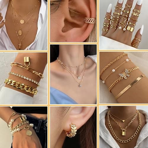 JSTHHTT Schmuck Gold, Schmucksets für Damen, Schmuckset Gold, Schmuck Set Damen, Modeschmuck Schmuckset, Schmuck Set für Geschenke Geburtstags Valentinstag thumbnail 7
