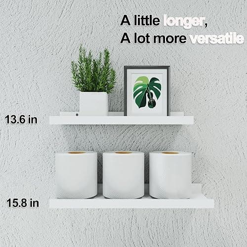 Solrot White Floating Shelves for Wall Decor, Wall Mounted Wood Storage Shelf for Bedroom, Living Room, Bathroom, Kitchen, Nursery, Display Picture Ledge Shelf with Lip Set of 2-14 Inches, White thumbnail 5