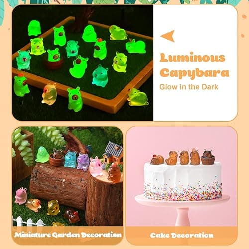 GSrenyu 22 Pcs Mini Capybara Luminous Mini Resin Animals Figures Glow in the Dark Capybara Miniature Figures for Garden Aquarium Dollhouse Tabletop Landscape Birthday Party Decor thumbnail 6