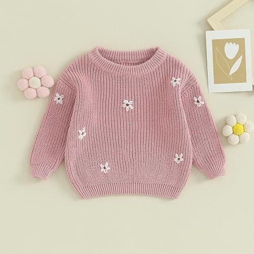 Mubineo Baby Girl Winter Clothes Cute Flower Sweater Crewneck Pullover Long Sleeve Knit Newborn Infant Sweaters thumbnail 2