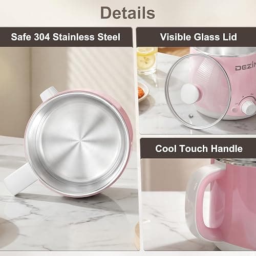 Dezin Hot Pot Electric, Rapid Noodles Cooker, Stainless Steel Electric Pot 1.6 Liter, Perfect for Ramen, Egg, Pasta, Dumpling, Soup, Porridge, Oatmeal with Temperature Control and Keep Warm Function thumbnail 8