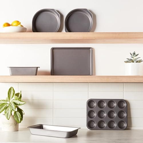 Amazon Basics 6 Piece Nonstick, Carbon Steel Oven Safe Bakeware Set with Cake, Muffin, Cookie, and Loaf Pans, 6 Piece, 16.25 x 11.75 x 6.25 inches thumbnail 2
