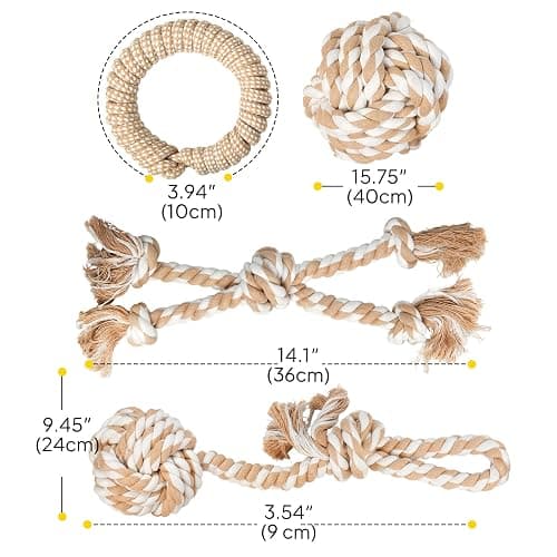 PetiFine Chew Toys for Dogs 4 Pack, Dog Rope Toy for Aggressive Chewers, Interactive Rope Ball Natural Cotton, Dog Tug of War Toy for Teeth Cleaning thumbnail 7
