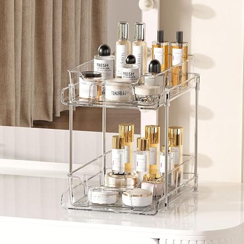 Vtopmart 4 Pack 2 Tier Bathroom Under Sink Organizers and Storage, Clear Kitchen Pantry Organization, Pull Out Medicine Cabinet Organizer with Movable Dividers thumbnail 6