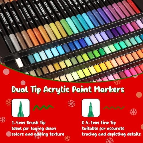 Pagather 120 Colors Acrylic Paint Markers, Dual Tip Fine Tip and Brush Tip Pens Contain 24 Metallic Color for Stone, Wood, Calligraphy, Canvas, Ceramic, Metal, Glass, Rock Painting, DIY Crafts thumbnail 2