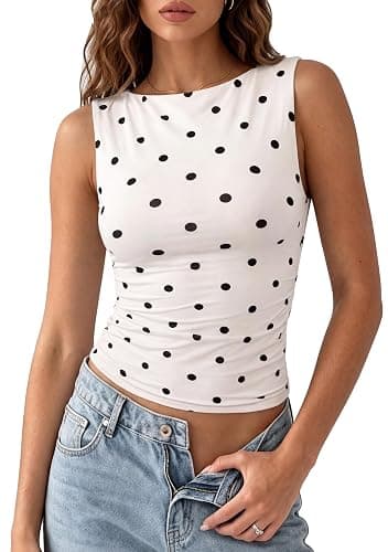 SUUKSESS Women Double Lined Going Out Basic Tank Tops Ruched Summer T Shirts - Image 1