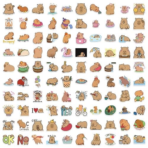 DKDDSSS 100 PCS Capybara Stickers - Graffiti, Waterproof, Kawaii Animal Stickers for Laptop, Journals, Water Bottles, Luggage thumbnail 4