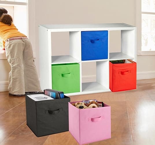 Handy Laundry 6-Pack Foldable Cube Storage Bins – Decorative Collapsible Organizer for Shelves, Closets, Underbed, Clothes, or Kids’ Toys (Pink) thumbnail 4