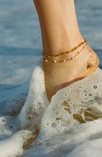 OAOMRIA Waterproof Ankle Bracelets for Women Gold Anklets Non Tarnish Pearl/Figaro/Cuban/Snake Chain Anklet Adjustable Anklets for Womens Summer Beach Anklet Foot Jewelry for Women Gift thumbnail 3