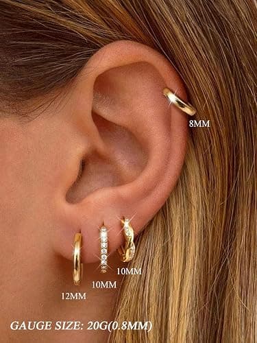 Jstyle Small Gold Hoop Earrings for Women Trendy 14K Gold Plated Huggie Earrings Hypoallergenic Cartilage Earring Stacks Cute Dainty Huggie Hoops Earring Sets for Multiple Piercing thumbnail 2