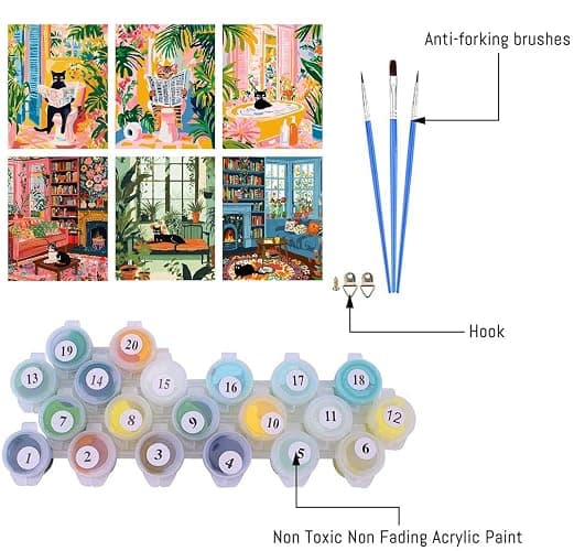 BEAYIOU 6 Pack Animals Paint by Numbers Kit for Adults Frameless,Funny Black Cat DIY Adult Painting by Number Kits on Canvas,Easy Acrylic Paint Kit Beginners for Home Decor 9.8x13.8 Inch thumbnail 6
