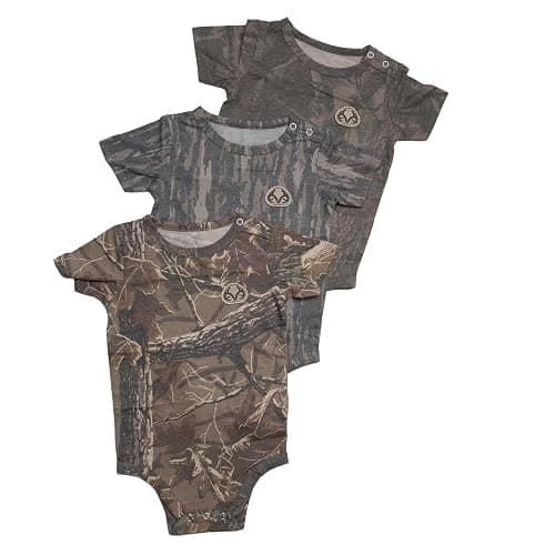 Realtree Vintage Camo Baby One Piece, Infant Short Sleeve Bodysuit, Ultra Soft Tri-Blend Outfit, 3-Pack - Image 1